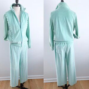 Loomtogs Tennis Whites Vintage Velour Track Suit Medium Scallop Trim Mint Green